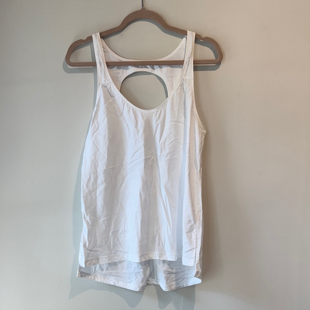Lululemon White Cut-Out Back Long Athletica Tank